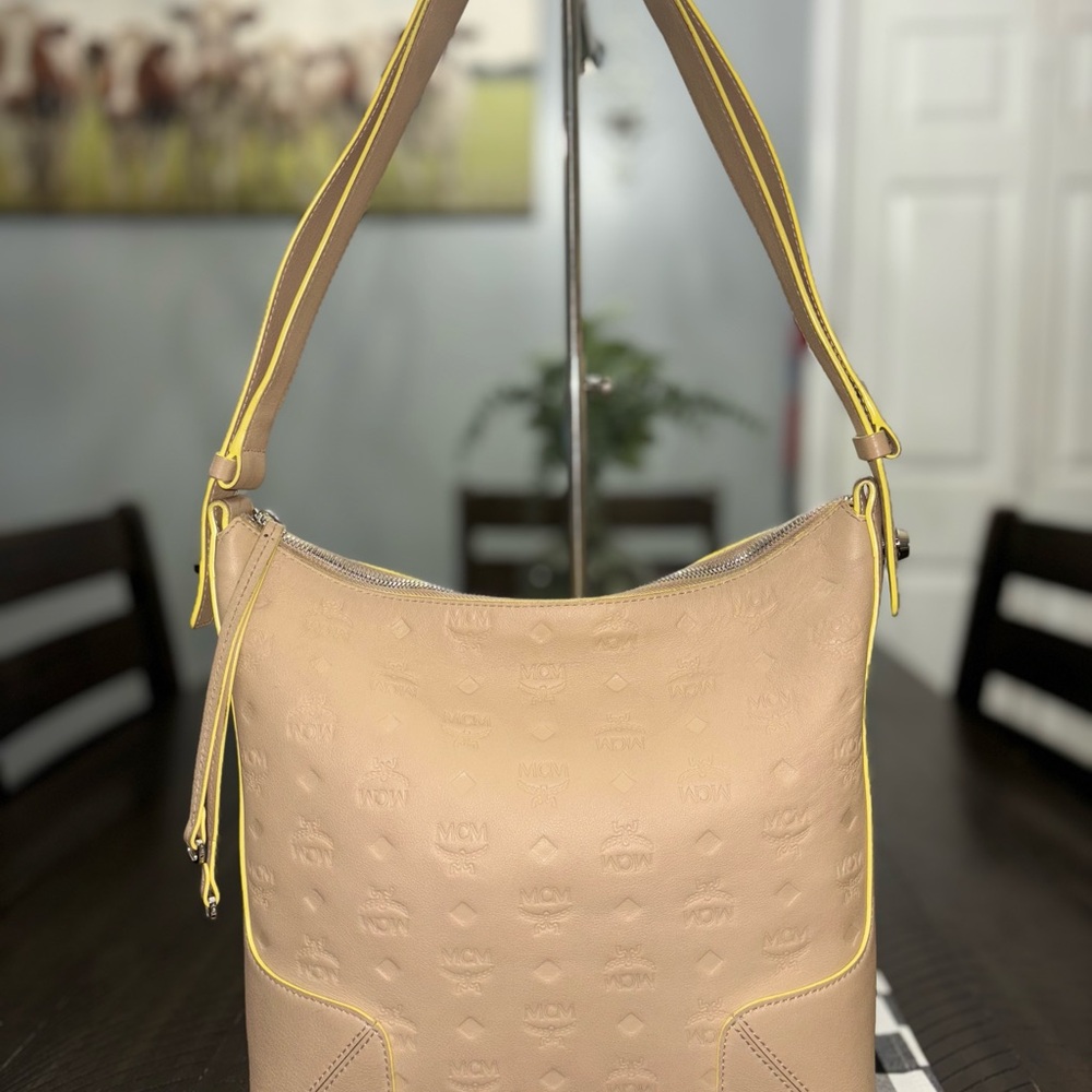 MCM Klara Shoulder leather Bag with Yellow Trim